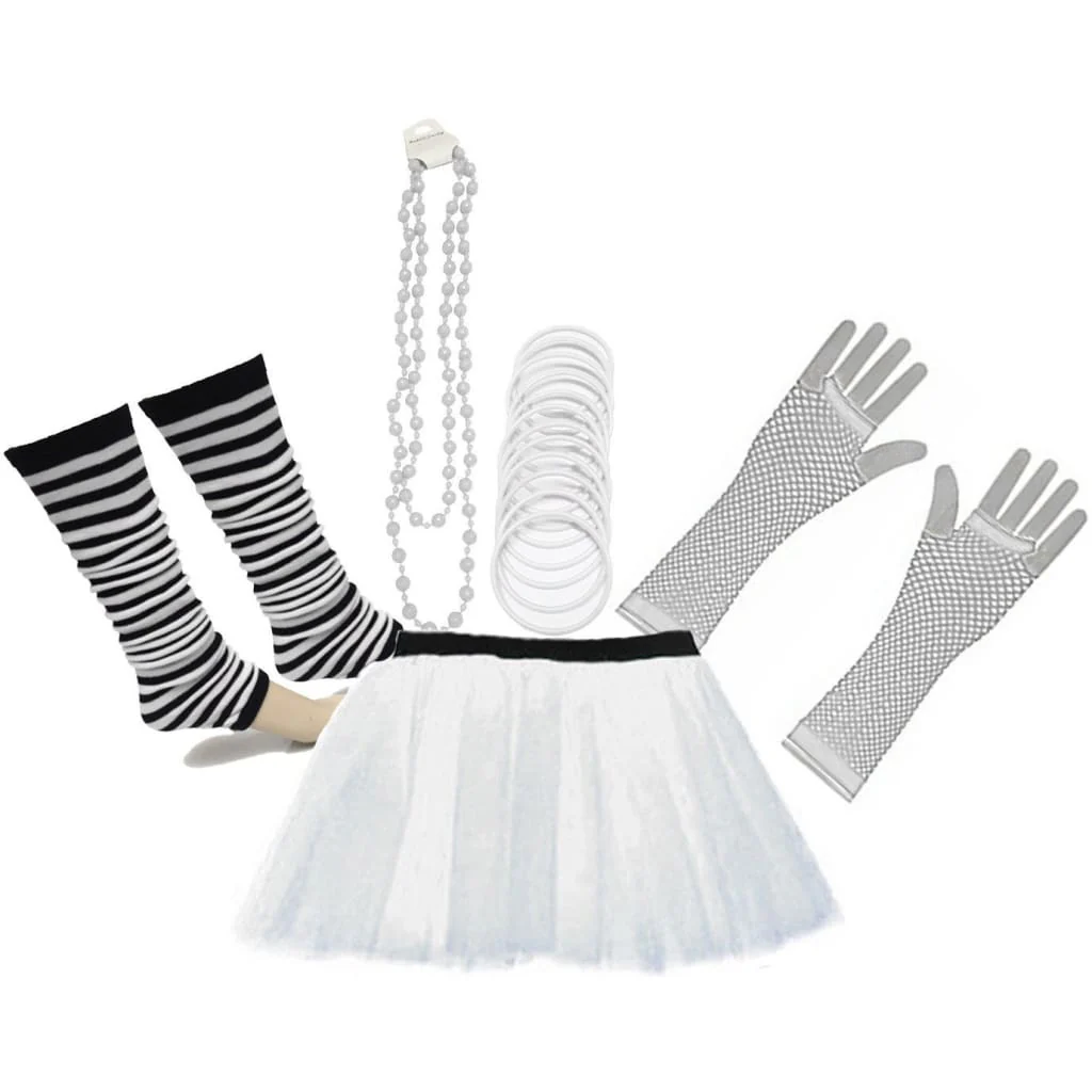 Neon UV Tutu Skirt Stripe Leg Warmer Gummies Beads Hen Fancy Dress Party Costumes Set - Adult Size 6 to 26 - Image 3