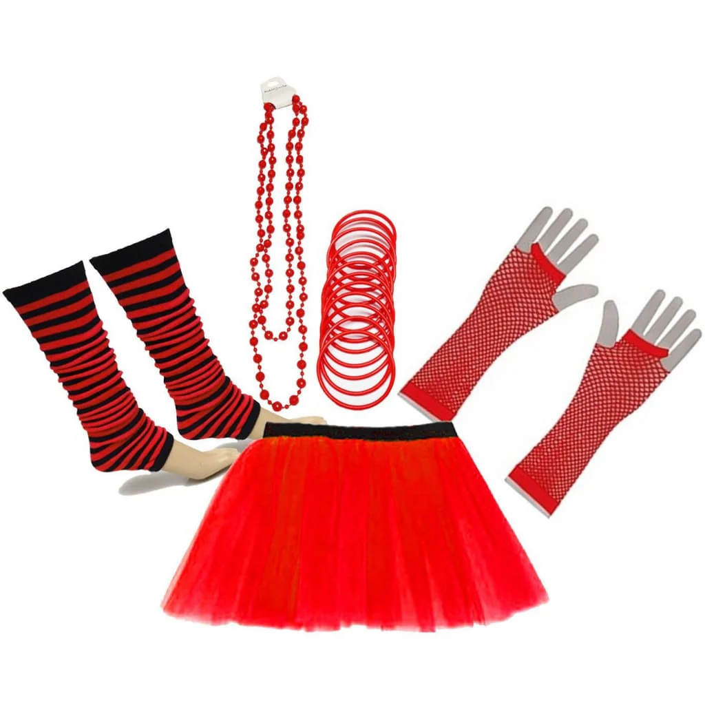 Neon UV Tutu Skirt Stripe Leg Warmer Gummies Beads Hen Fancy Dress Party Costumes Set - Adult Size 6 to 26 - Image 7