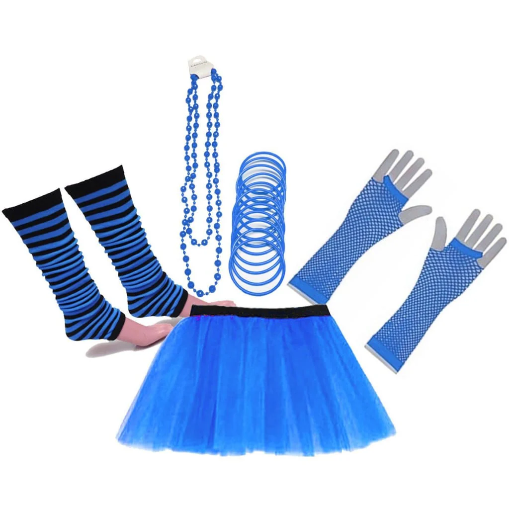 Neon UV Tutu Skirt Stripe Leg Warmer Gummies Beads Hen Fancy Dress Party Costumes Set - Adult Size 6 to 26 - Image 8