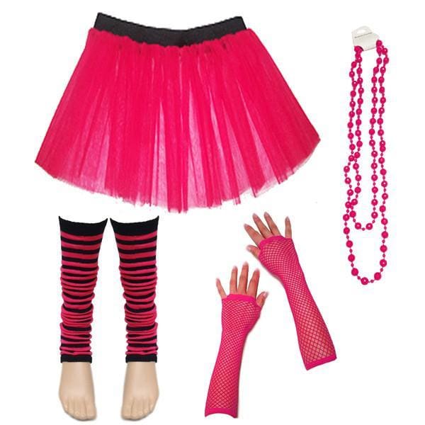 Children Girls Neon UV Tutu Skirt Stripe Leg Warmer Beads Fancy Dress Party Costumes Set - Size 4 to 14 Years - Image 4