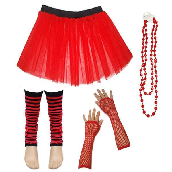 Children Girls Neon UV Tutu Skirt Stripe Leg Warmer Beads Fancy Dress Party Costumes Set - Size 4 to 14 Years - Image 5