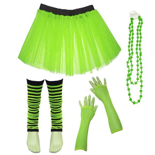 Children Girls Neon UV Tutu Skirt Stripe Leg Warmer Beads Fancy Dress Party Costumes Set - Size 4 to 14 Years - Image 6