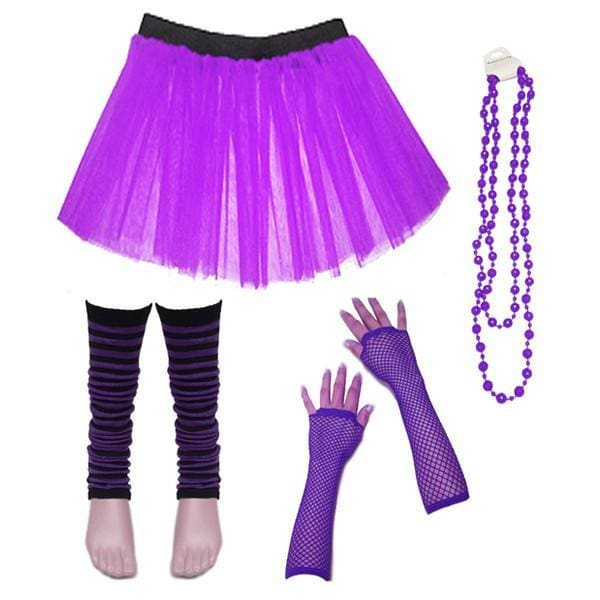 Children Girls Neon UV Tutu Skirt Stripe Leg Warmer Beads Fancy Dress Party Costumes Set - Size 4 to 14 Years - Image 7
