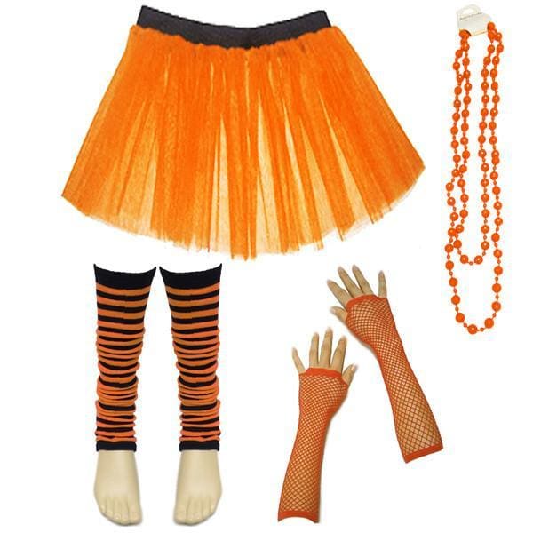 Children Girls Neon UV Tutu Skirt Stripe Leg Warmer Beads Fancy Dress Party Costumes Set - Size 4 to 14 Years - Image 9