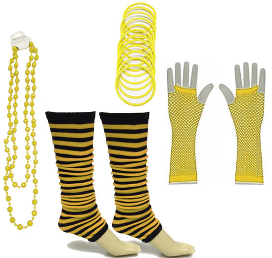 Neon 80s Fancy Dress Hen Party Tutu Costumes Set Stripe Leg warmers Gloves Necklace - One Size Fits All - Image 10