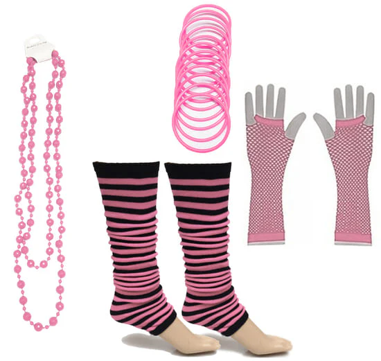 Neon 80s Fancy Dress Hen Party Tutu Costumes Set Stripe Leg warmers Gloves Necklace - One Size Fits All - Image 11