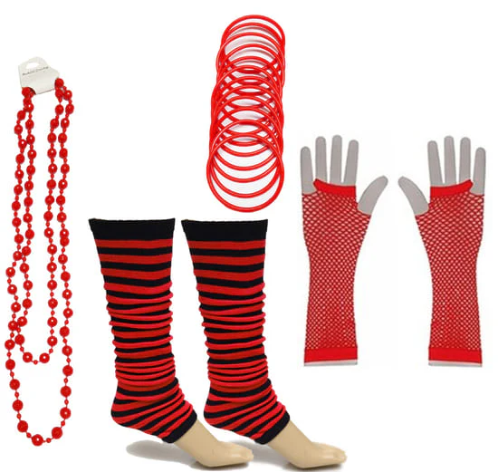 Neon 80s Fancy Dress Hen Party Tutu Costumes Set Stripe Leg warmers Gloves Necklace - One Size Fits All - Image 5