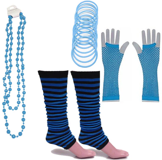 Neon 80s Fancy Dress Hen Party Tutu Costumes Set Stripe Leg warmers Gloves Necklace - One Size Fits All - Image 6