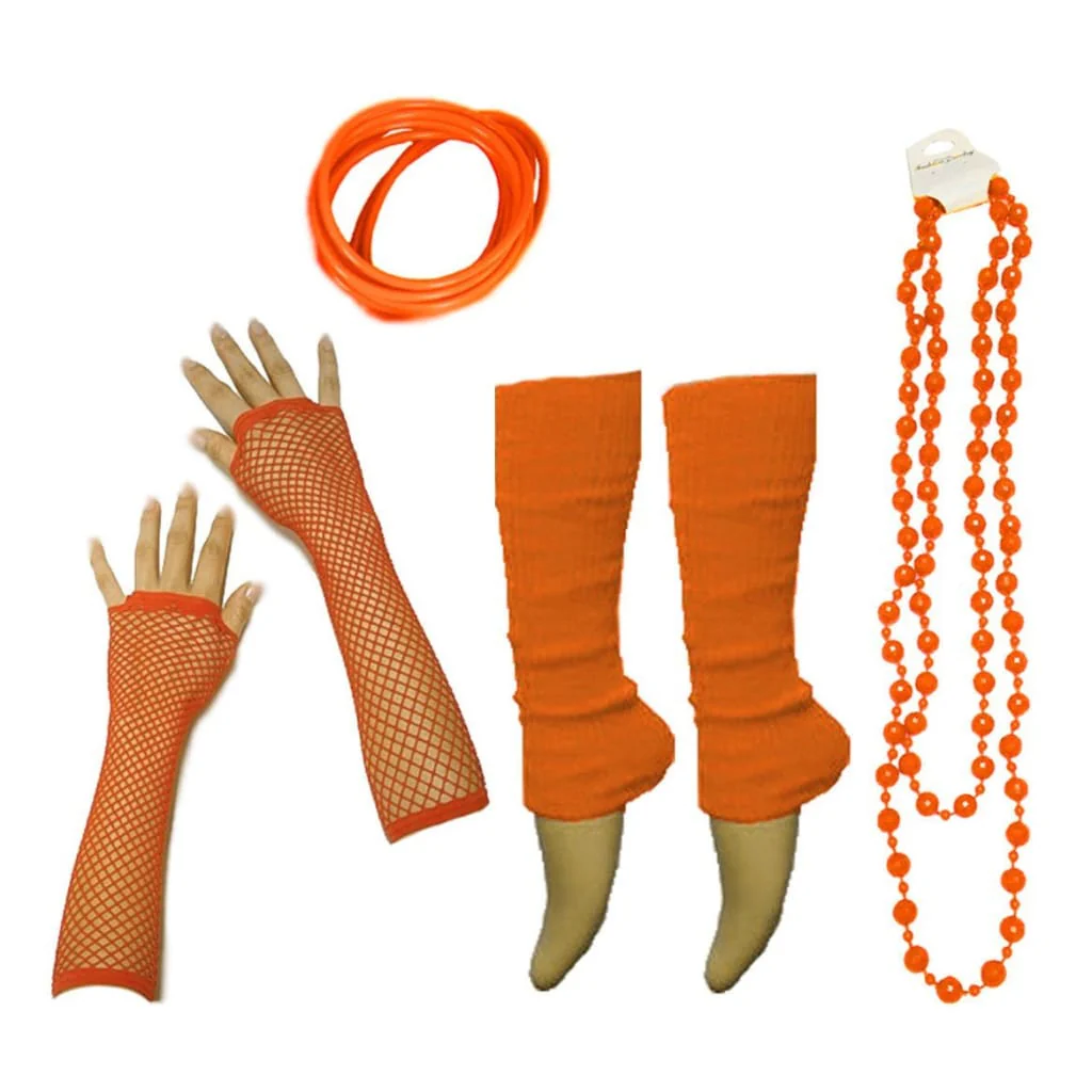 Neon 80s Fancy Dress Hen Party Tutu Costumes Set Plain Solid Leg warmers Gloves Necklace - One Size Fits All - Image 10