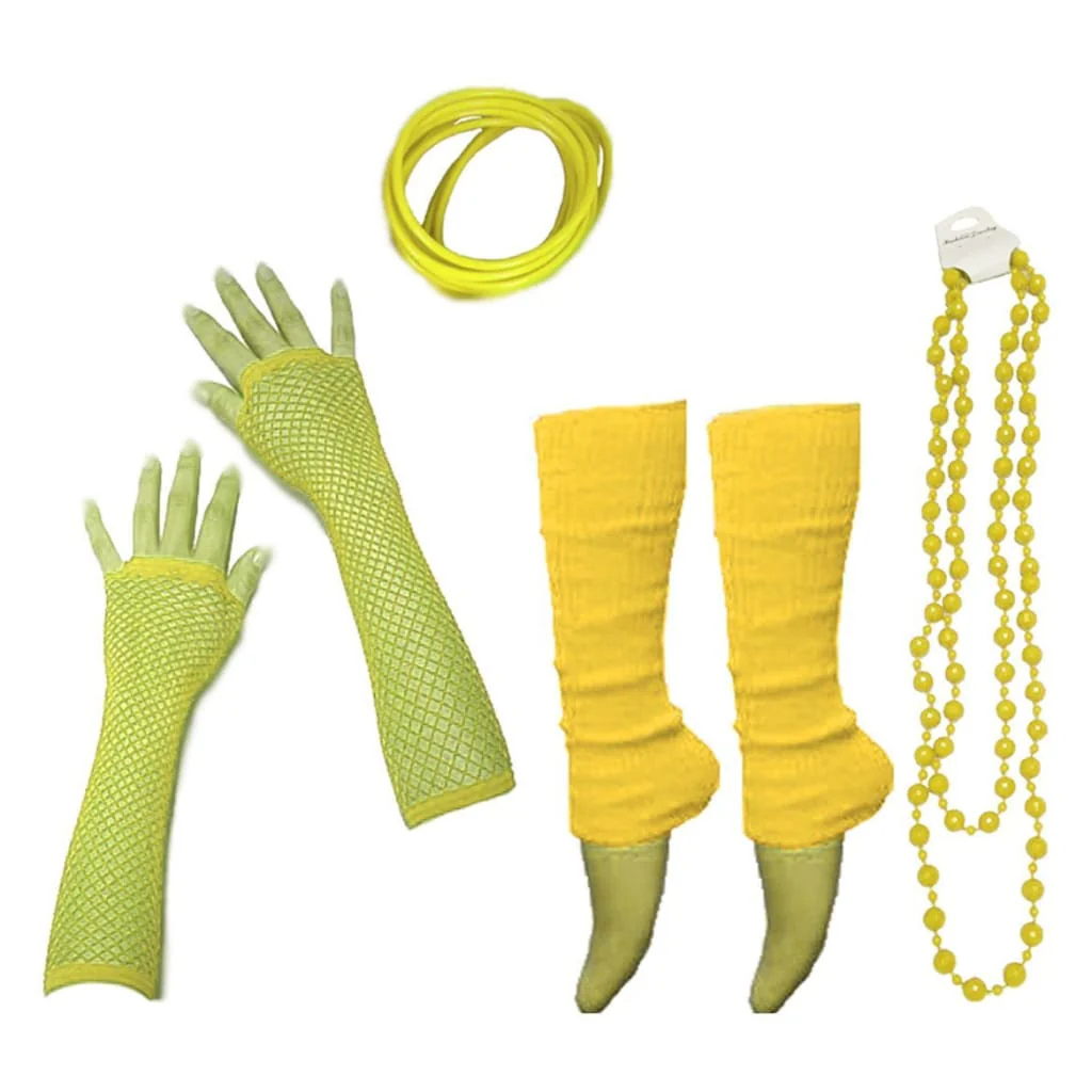 Neon 80s Fancy Dress Hen Party Tutu Costumes Set Plain Solid Leg warmers Gloves Necklace - One Size Fits All - Image 11