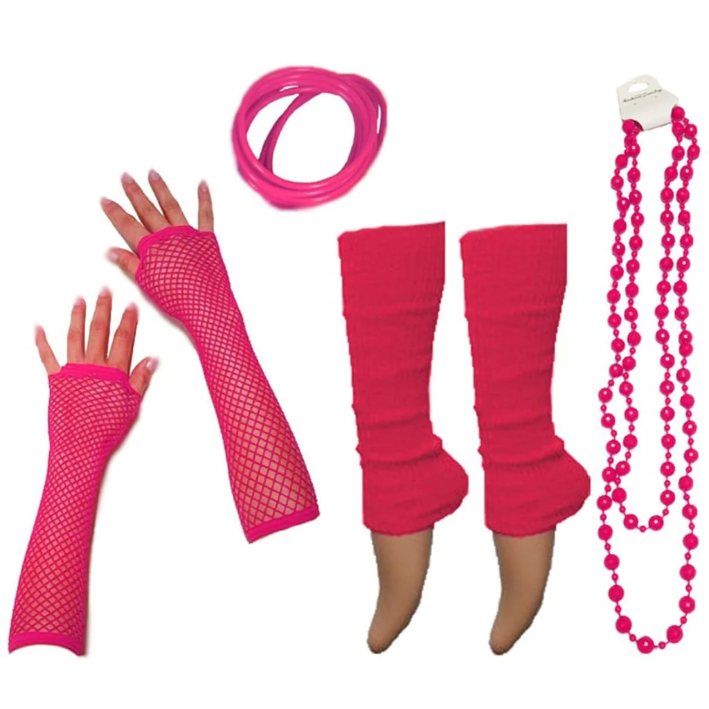 Neon 80s Fancy Dress Hen Party Tutu Costumes Set Plain Solid Leg warmers Gloves Necklace - One Size Fits All - Image 4