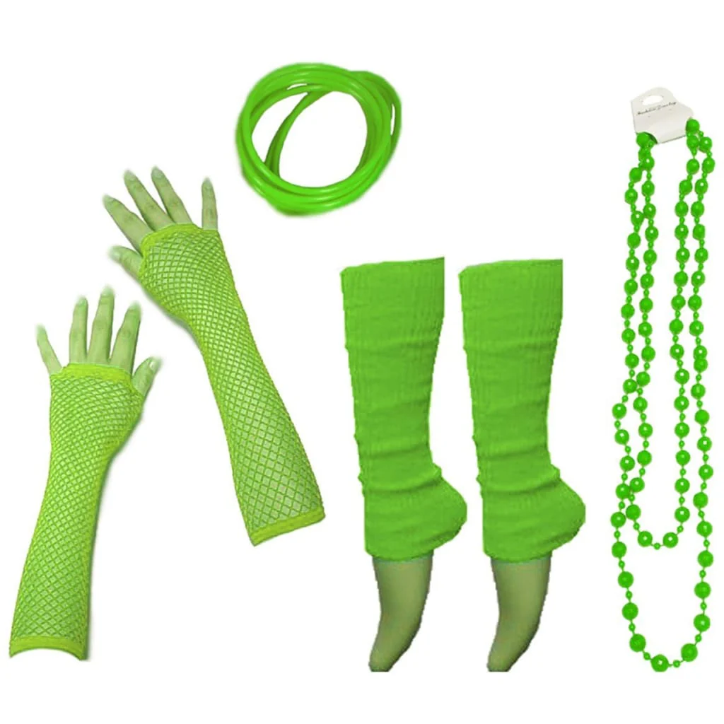 Neon 80s Fancy Dress Hen Party Tutu Costumes Set Plain Solid Leg warmers Gloves Necklace - One Size Fits All - Image 5