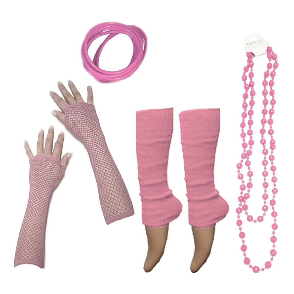 Neon 80s Fancy Dress Hen Party Tutu Costumes Set Plain Solid Leg warmers Gloves Necklace - One Size Fits All - Image 9