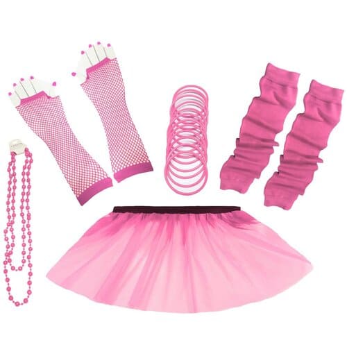 1980's Neon UV Tutu Skirt Plain Solid Leg Warmer Gummies Beads Hen Fancy Dress Party Costumes Set - Adult Size 6 to 26 - Image 11