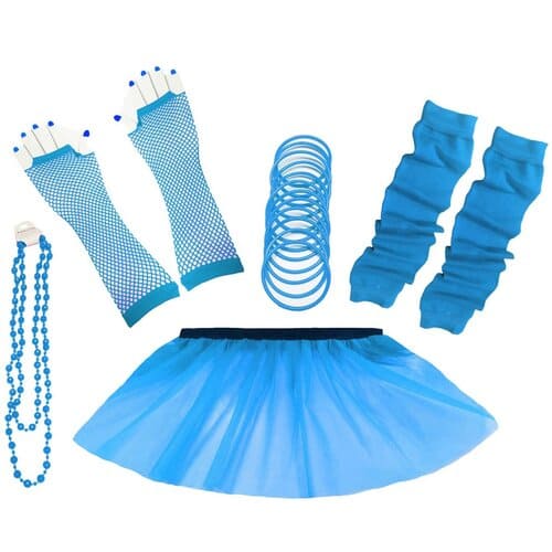 1980's Neon UV Tutu Skirt Plain Solid Leg Warmer Gummies Beads Hen Fancy Dress Party Costumes Set - Adult Size 6 to 26 - Image 6